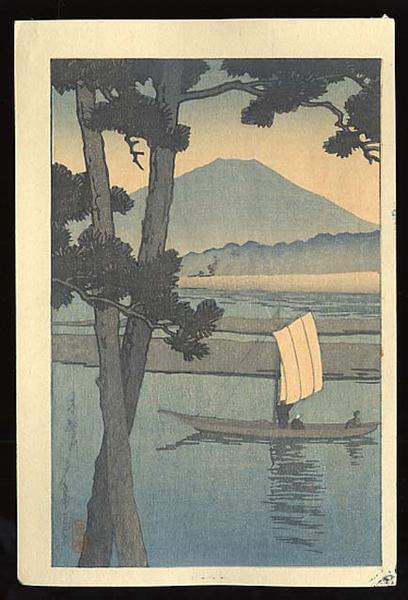 Hasui Kawase - Mount Fuji with Sail Boat