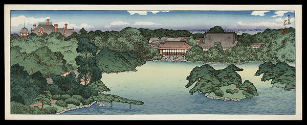 Hasui Kawase - Panoramic view of Iwasaki Family Villa — 大泉水の全景