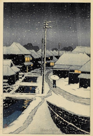 Hasui Kawase - Evening Snow at Terajima Village