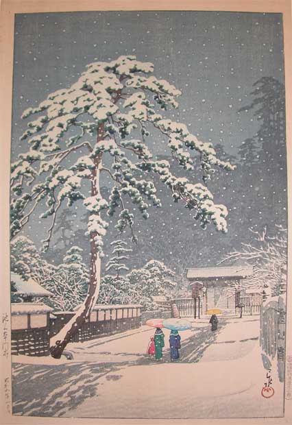 Hasui Kawase - Honmonji Temple in Snow