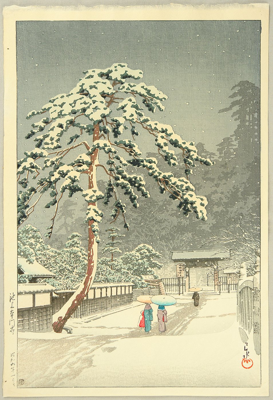 Hasui Kawase - Honmon Temple at Ikegami