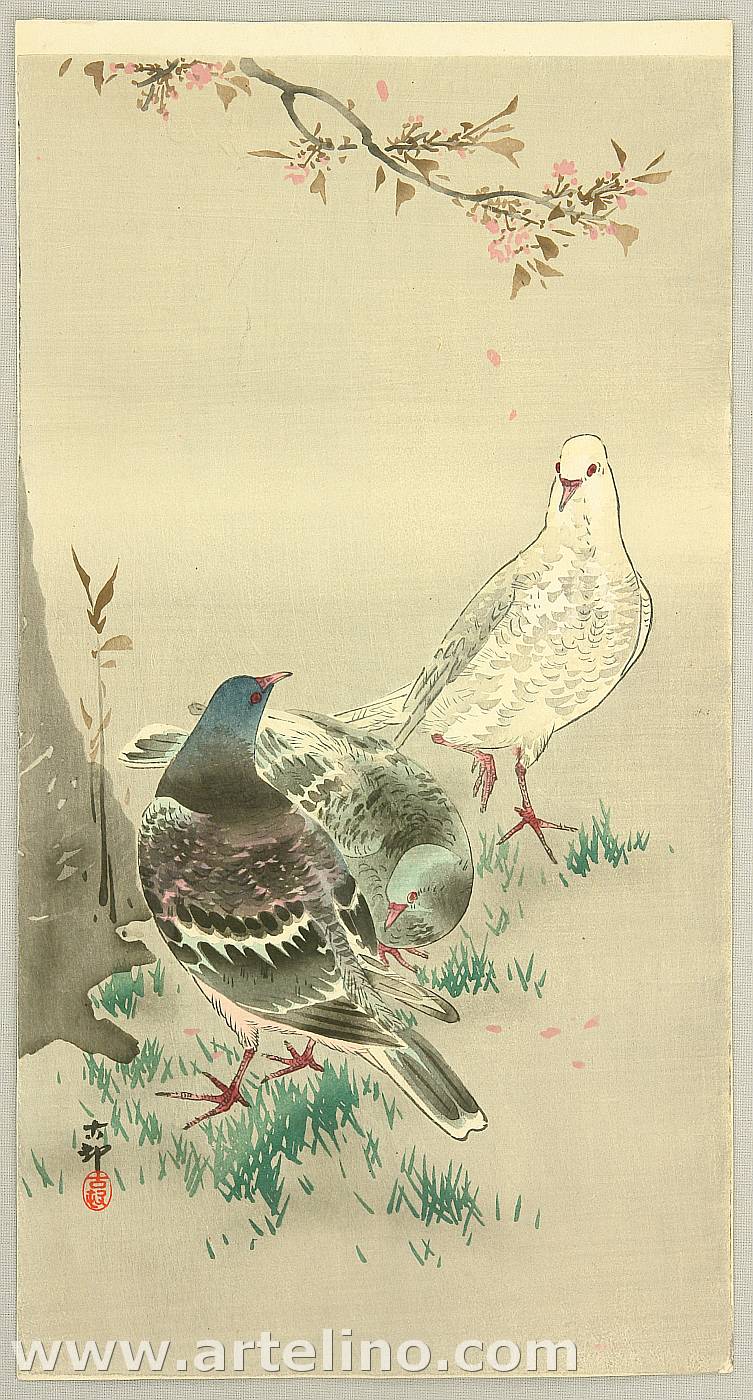 Ohara Koson - Pigeons under Cherry Tree