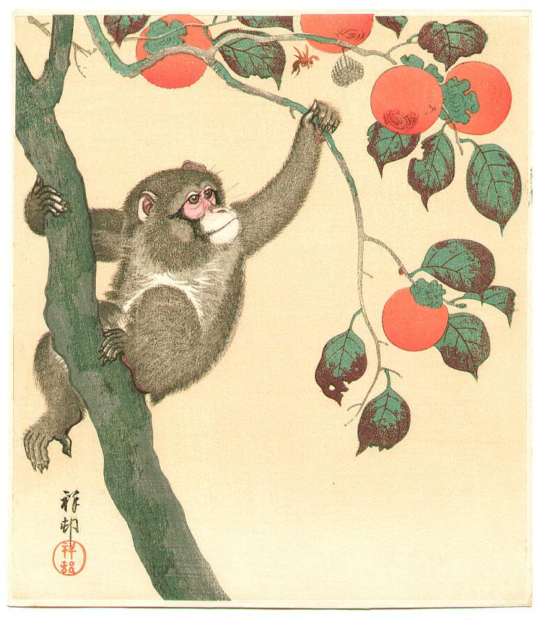 Ohara Koson - Monkey, Wasp and Persimmons