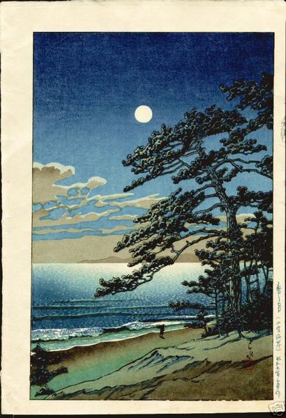 Hasui Kawase - Spring Moon at Ninomiya Beach