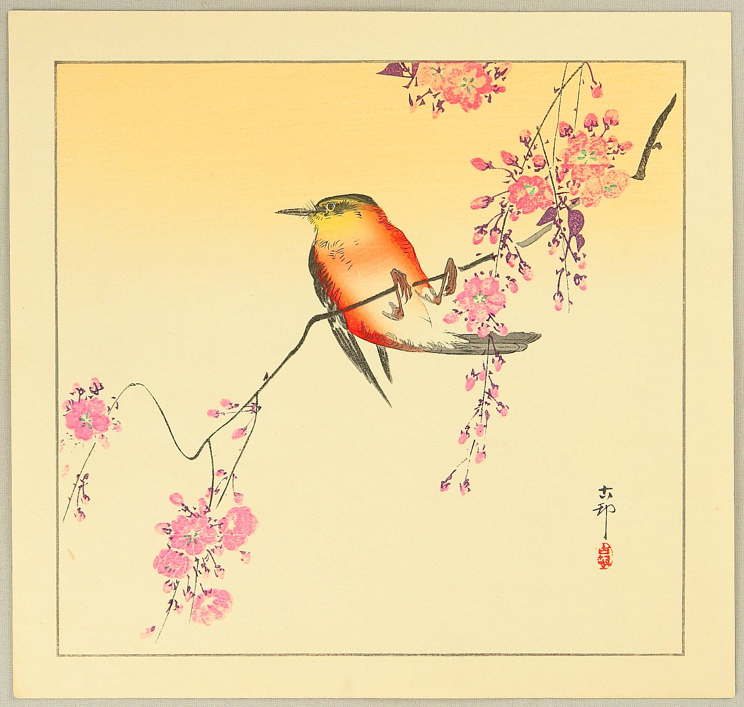 Ohara Koson - Red Bird and Cherry Blossoms