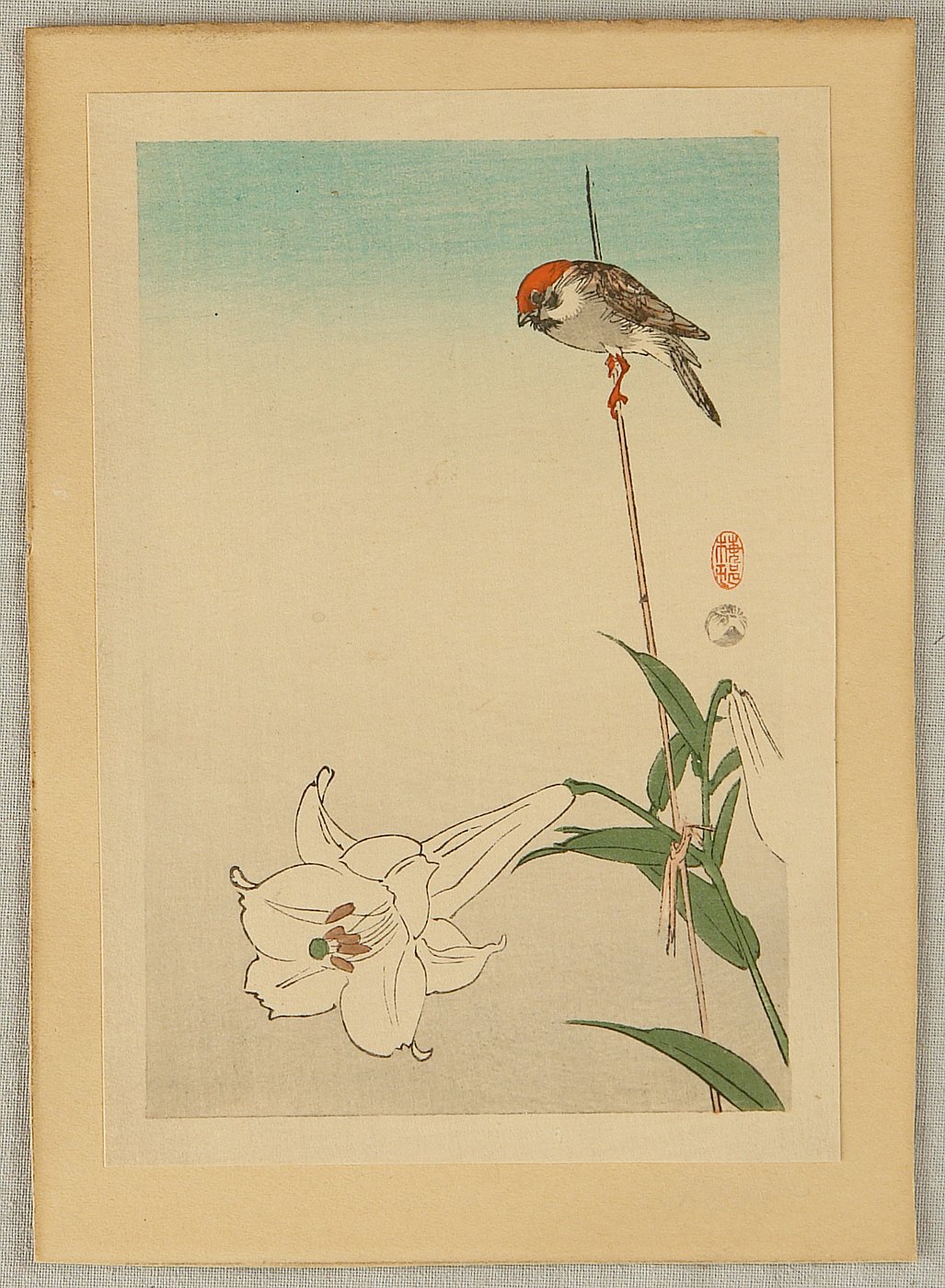 Ohara Koson - Sparrow and lily