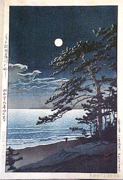 Hasui Kawase - Spring Moon at Ninomiya Beach