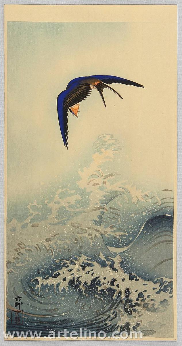 Ohara Koson - Swallow over the Ocean Wave