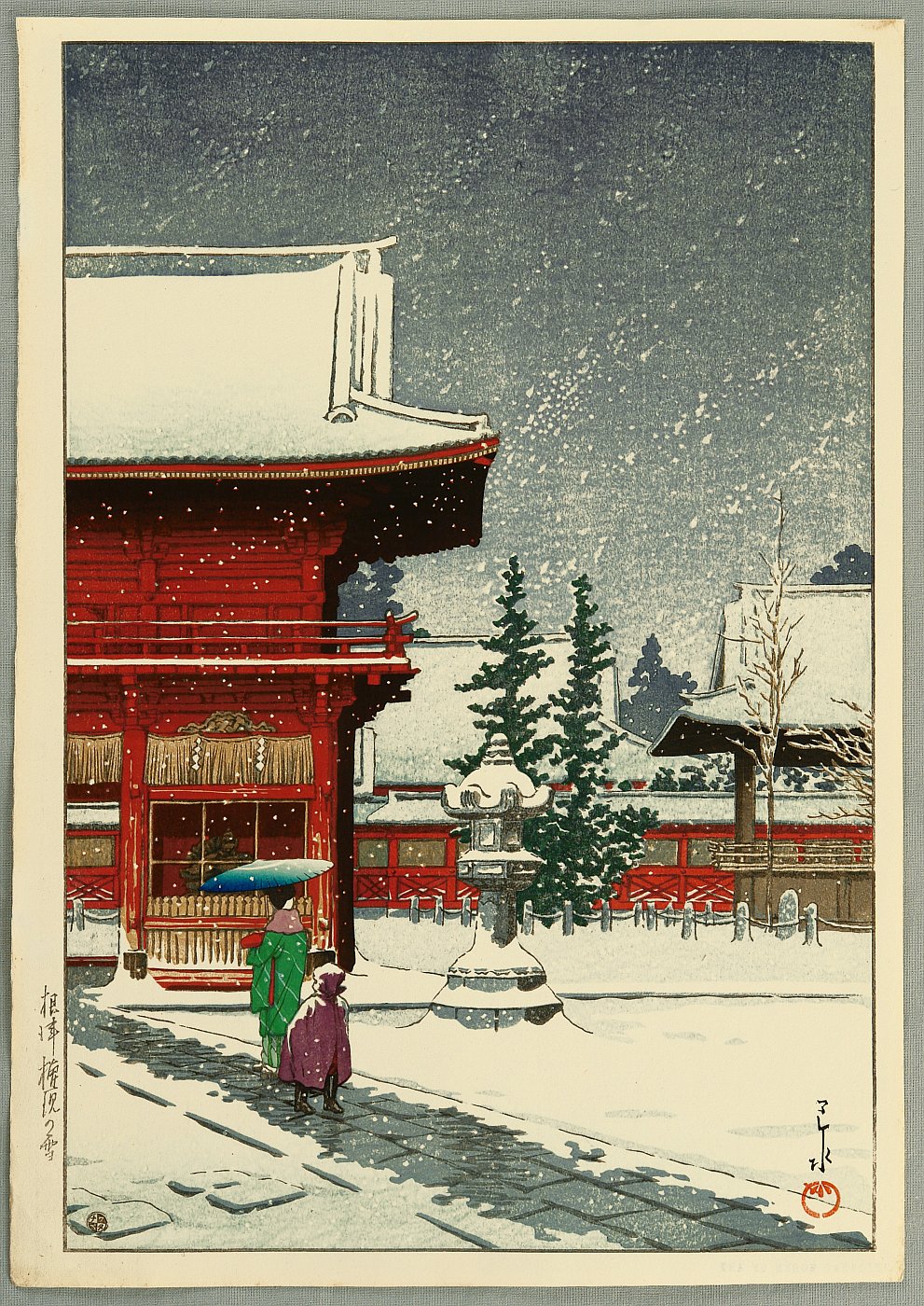 Hasui Kawase - Snow at Nezugongen Shrine