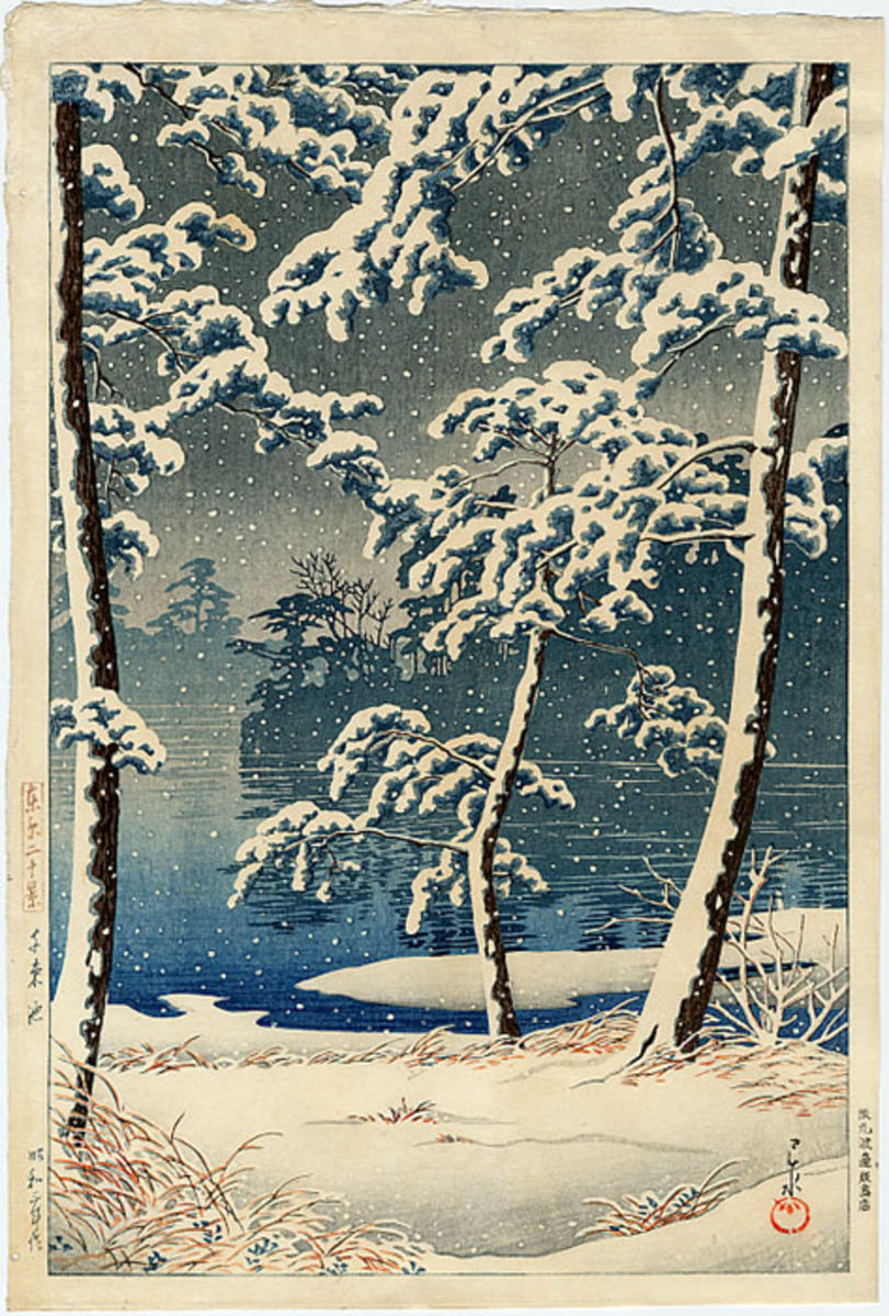 Hasui Kawase - Senzoku Pond In The Snow