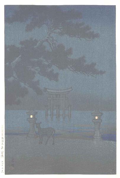 Hasui Kawase - Hazy night at Miyajima – Oboroyo (Miyajima)