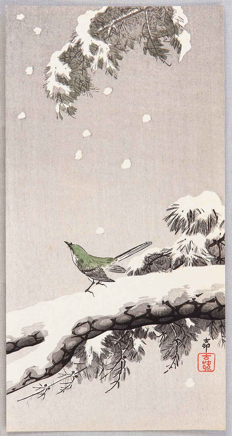Ohara Koson - Bush Warbler in Winter