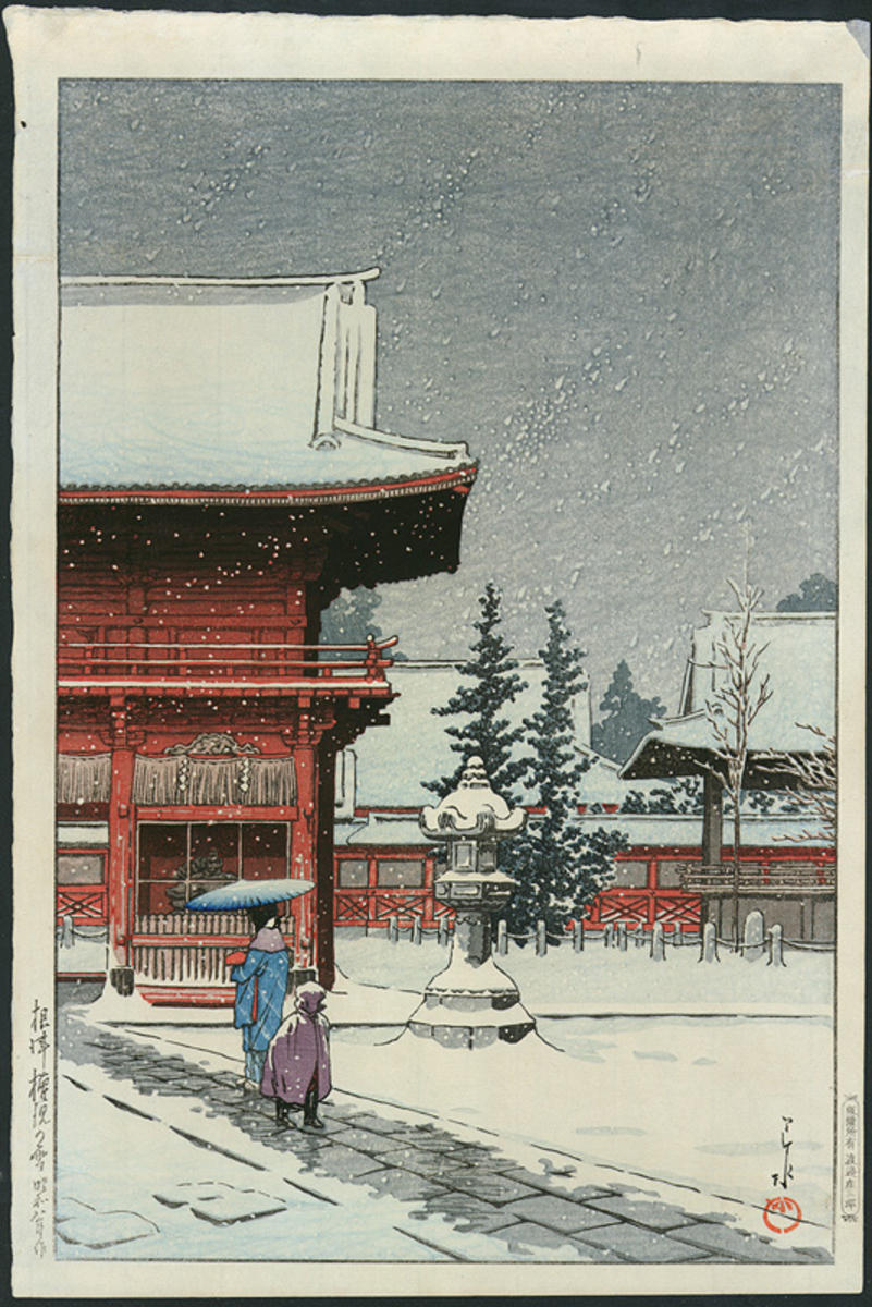 Hasui Kawase - Snow at Nezugongen Shrine — Nezu Gongen no Yuki