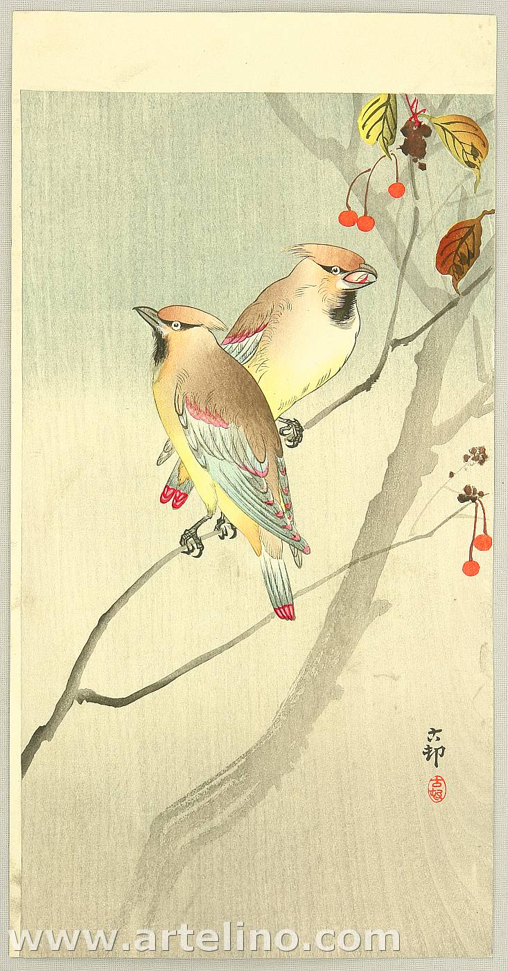 Ohara Koson - Waxwings and Red Berries