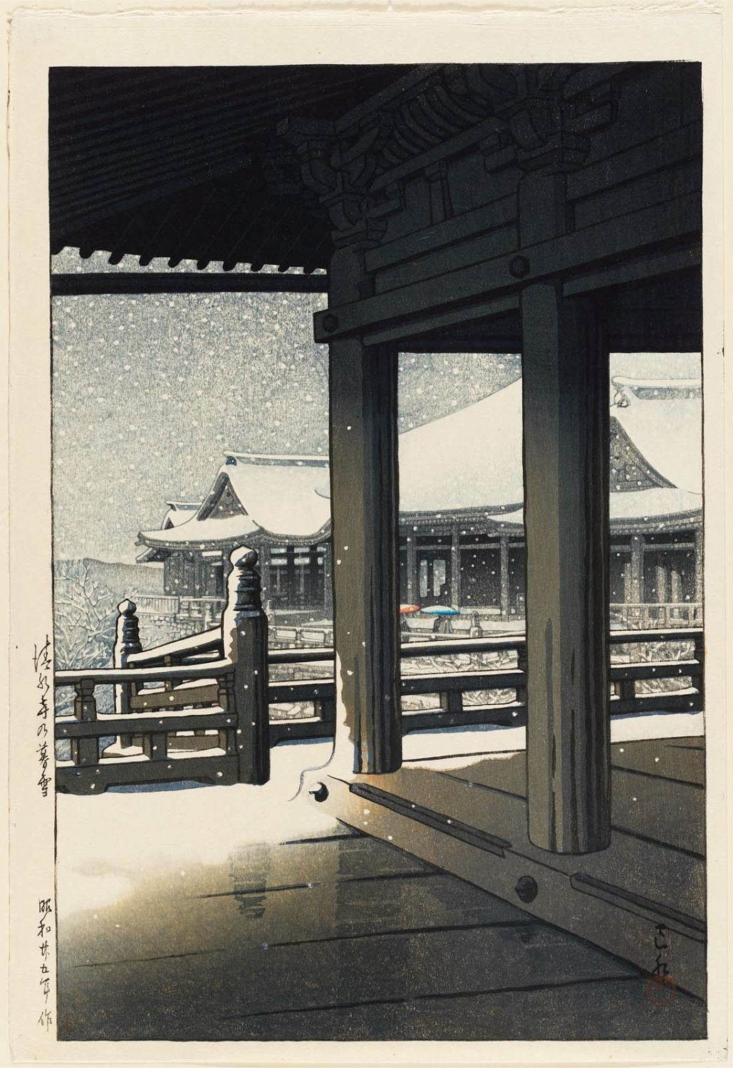 Hasui Kawase - Evening Snow at Kiyomizu Temple (Kiyomizu-dera no bosetsu)