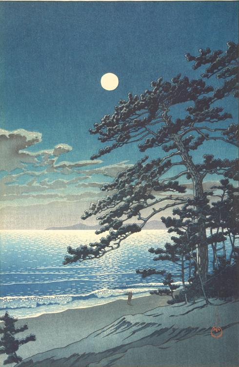 Hasui Kawase - Spring Moon, Ninomiya Beach