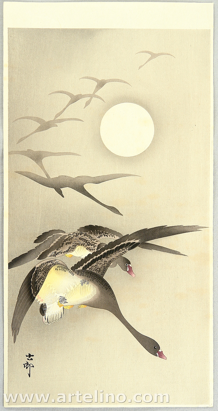 Ohara Koson - Geese and the Moon