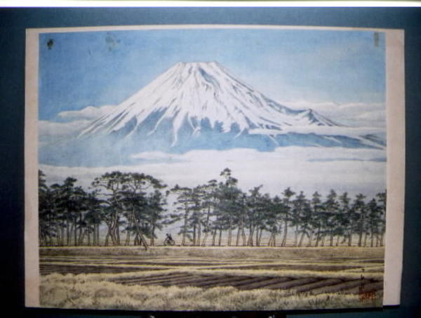 Hasui Kawase - Cyclist by Mt. Fuji