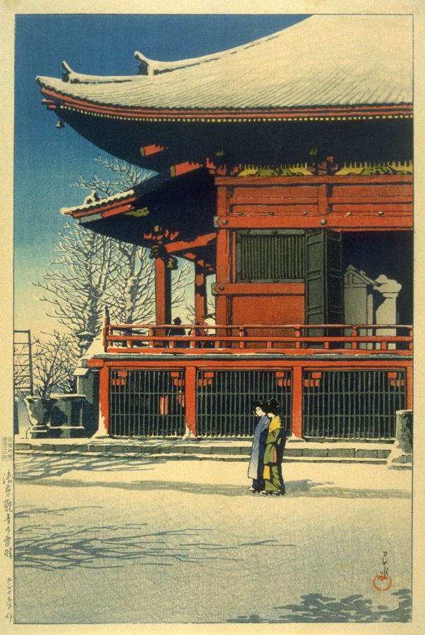 Hasui Kawase - Clear Weather after Snow at the Asakusa Kannon Temple