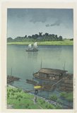 Hasui Kawase - May Day Rain at Arakawa River