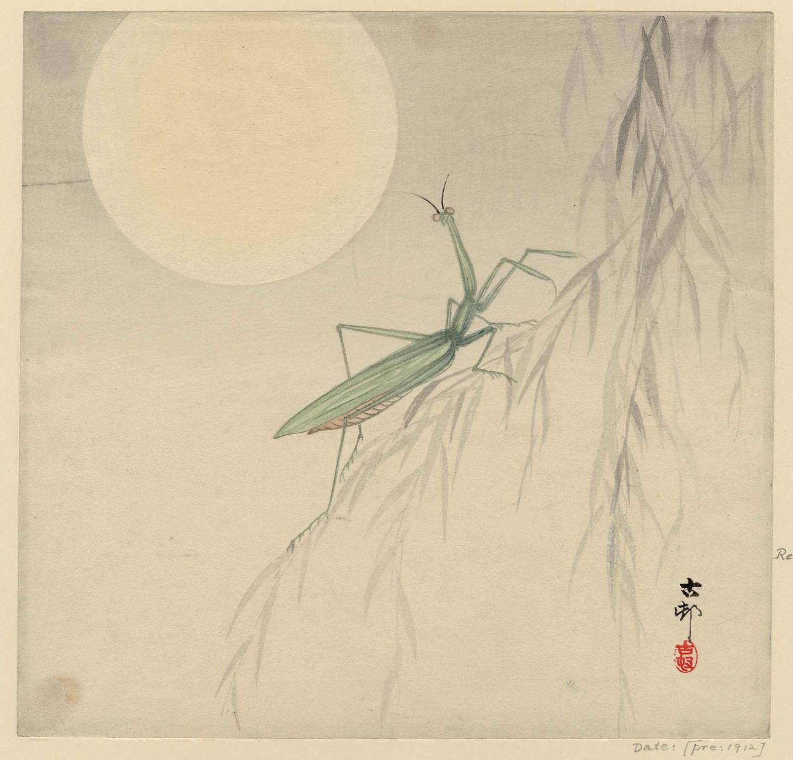 Ohara Koson - Praying mantis and moon