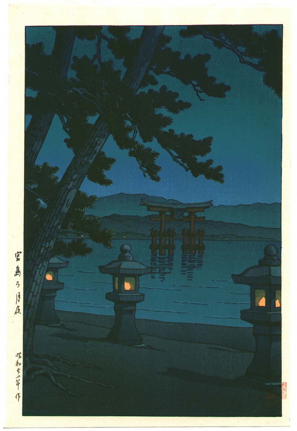 Hasui Kawase - Miyajima no Tsukiyo Tori