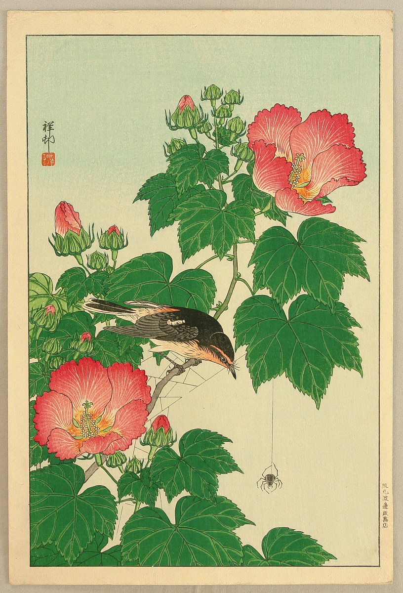 Ohara Koson - Spider and Fly Catcher