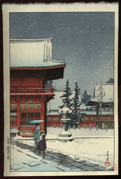 Hasui Kawase - Snow at Nezugongen Shrine — Nezu Gongen no Yuki