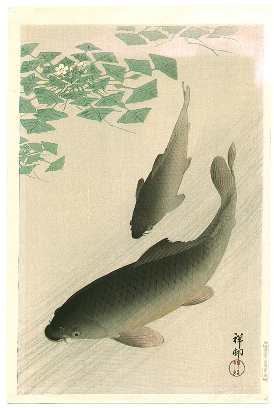 Ohara Koson - Two Carp and Blooming Water Plants