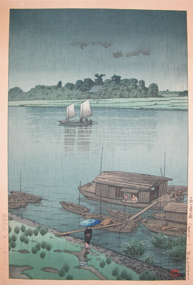 Hasui Kawase - May Rain at Ara River