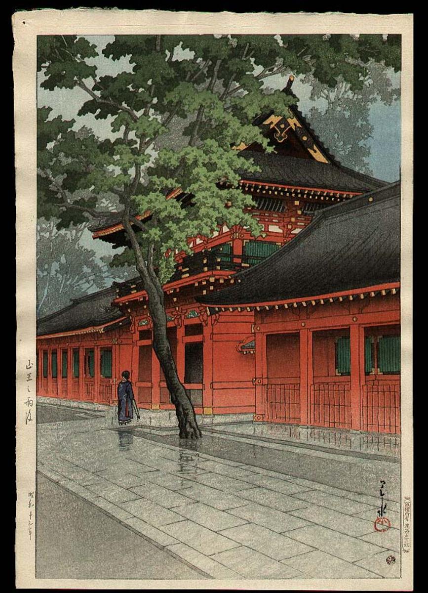 Hasui Kawase - Sanno Shrine After Rain