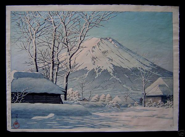 Hasui Kawase - Mount Fuji- Clearing after a Snowfall in Oshiono