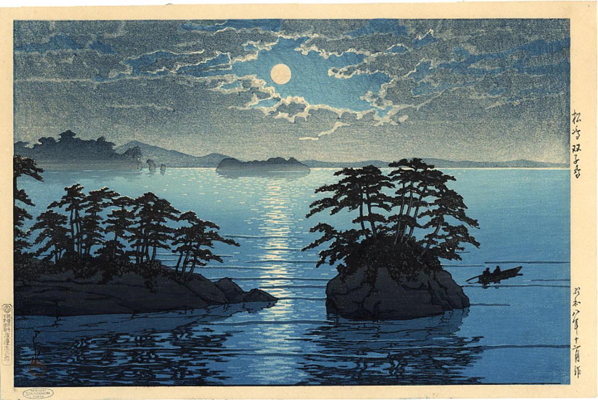 Hasui Kawase - Futago Island – Moonlight At Matsushima