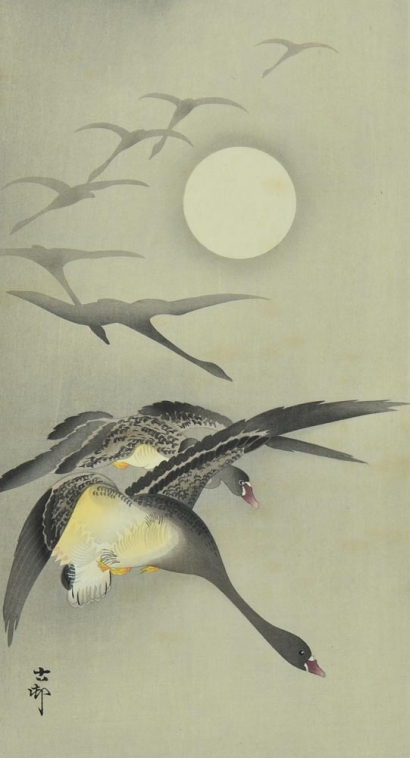 Ohara Koson - Geese and the Moon