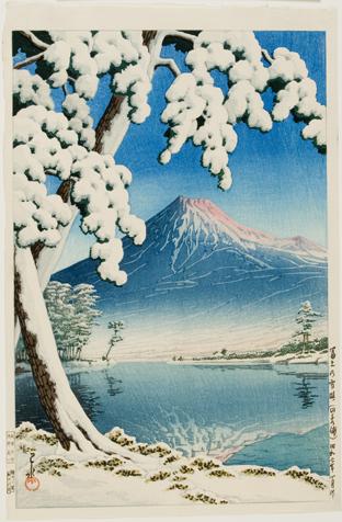 Hasui Kawase - Clearing after a Snowfall on Mount Fuji (Tagonoura Beach)