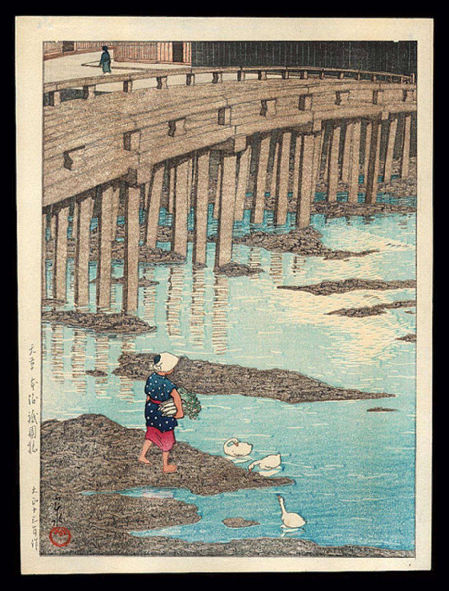 Hasui Kawase - Gion bashi bridge, Asakusa