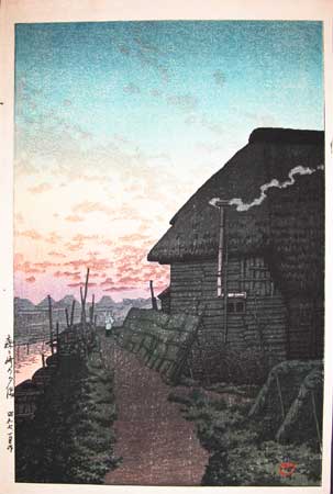 Hasui Kawase - Sunset at Morigasaki