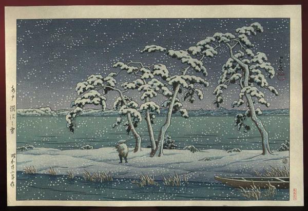 Hasui Kawase - Snow at Hinuma Swamp, Mito