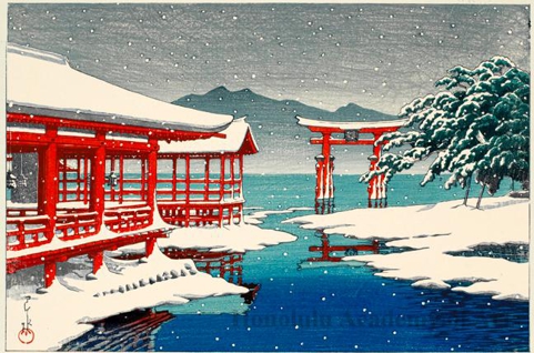 Hasui Kawase - Miyajima Shrine in Snow