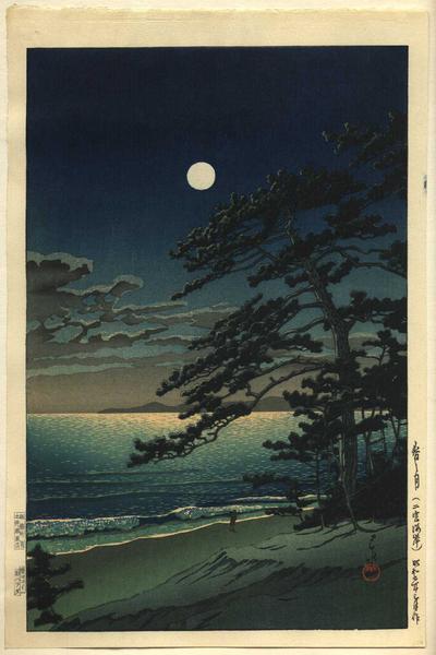 Hasui Kawase - Spring Moon at Ninomiya Beach