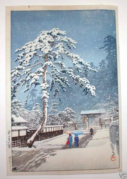 Hasui Kawase - Ikegami Honmonji (Honmonji Temple in Snow)