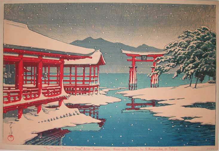 Hasui Kawase - The Miyajima Shrine in Snow