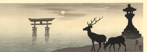 Ohara Koson - Deer and Torii