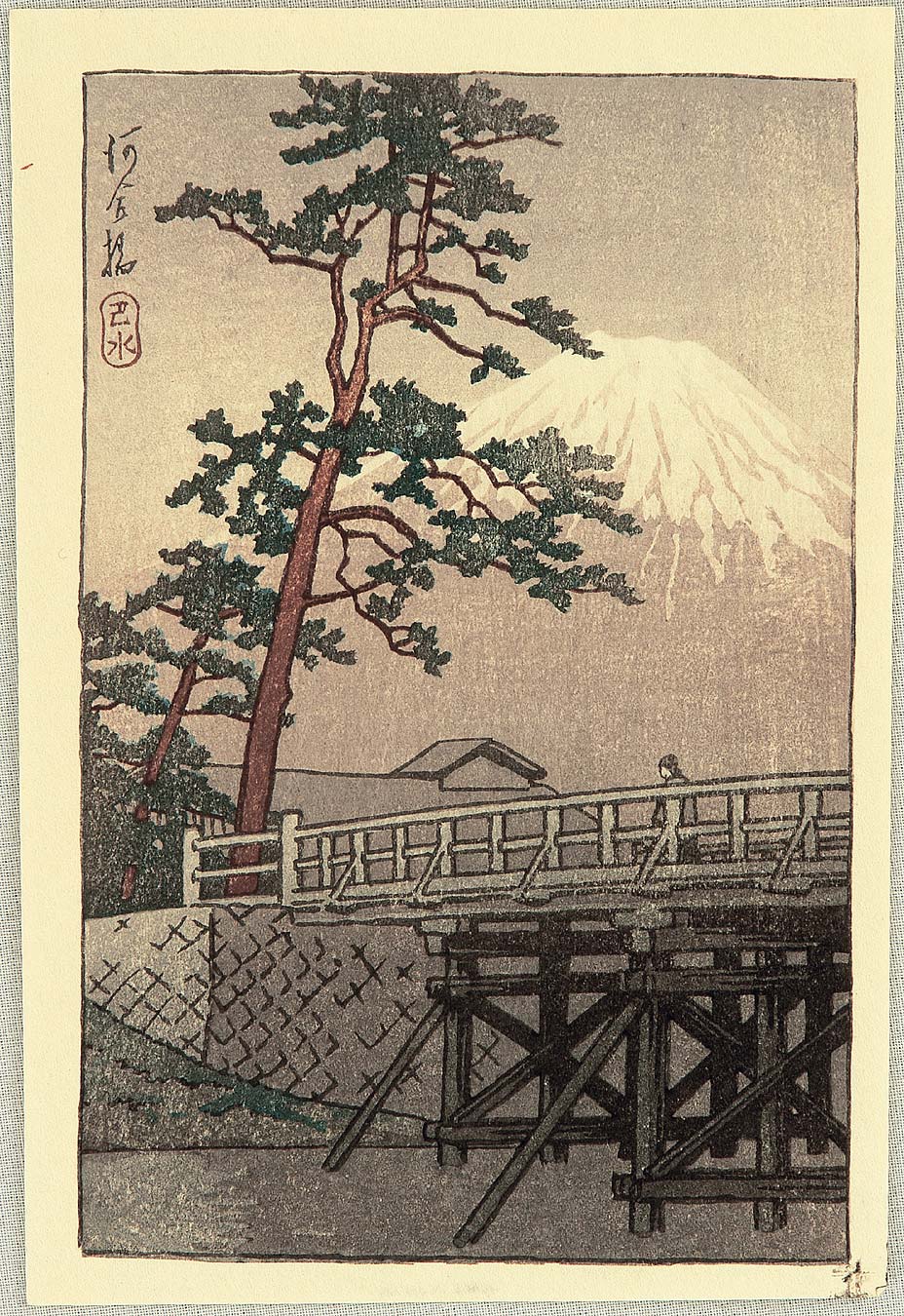 Hasui Kawase - Mt. Fuji and kawai Bridge