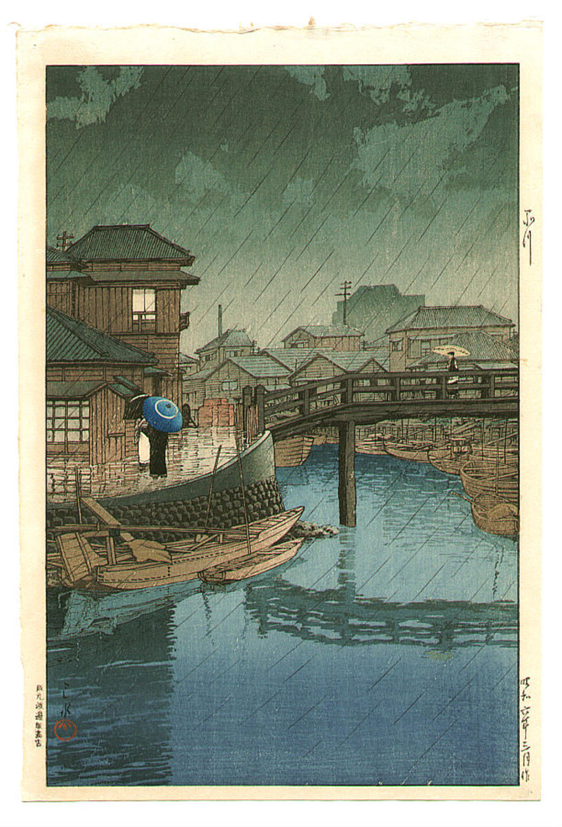 Hasui Kawase - Rainy Season at Ryoshimachi, Shinagawa