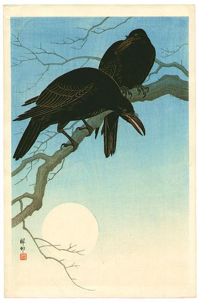 Ohara Koson - Crows in Moonlight