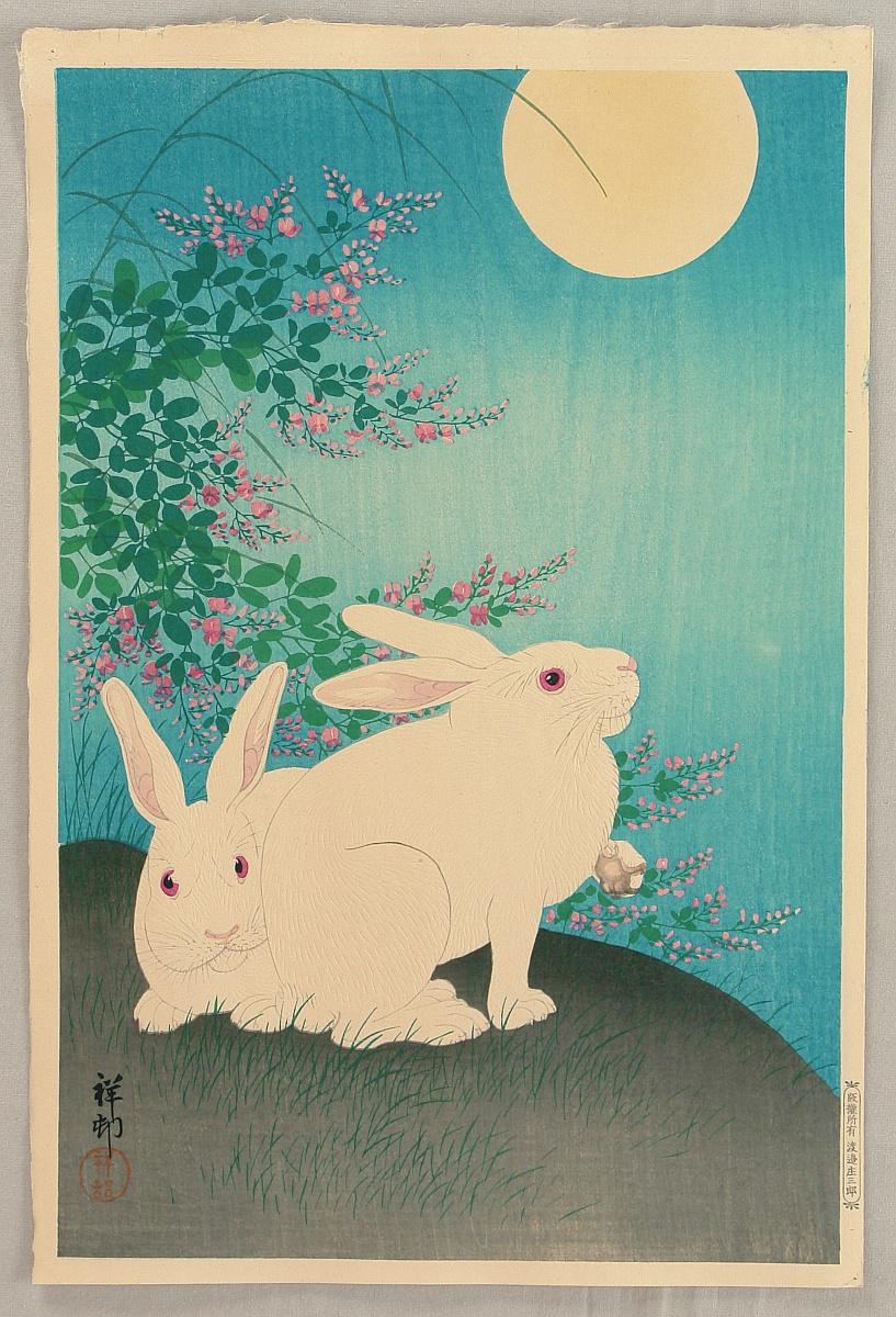 Ohara Koson - Rabbits and the Moon