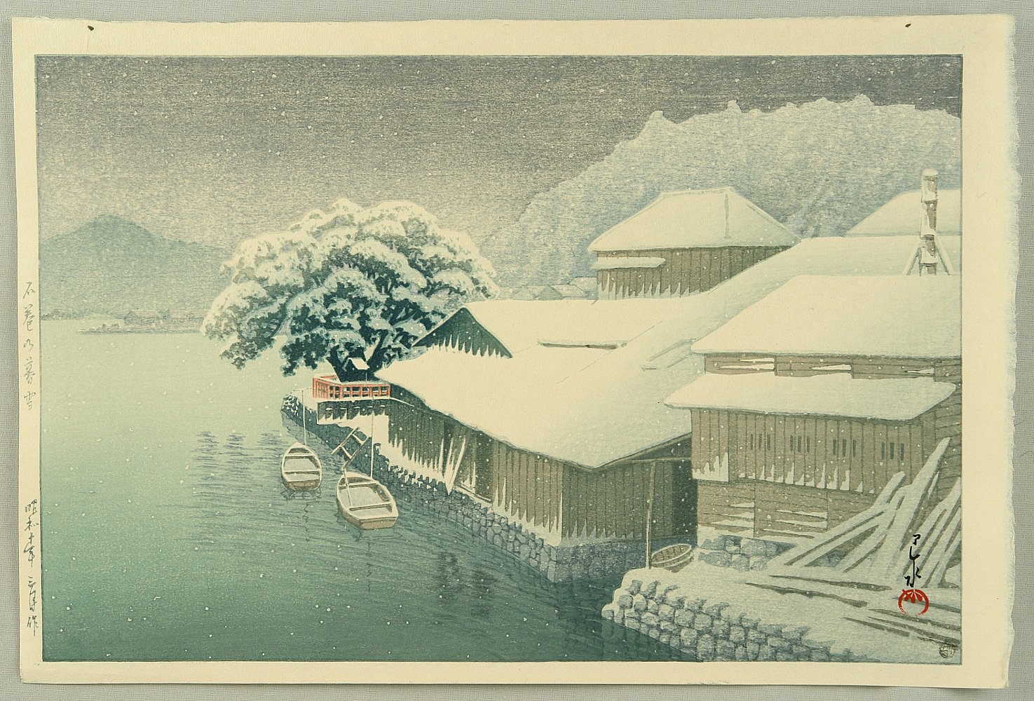 Hasui Kawase - Collection of Scenic Views of Japan; Eastern Japan Edition – Evening Snow at Ishimaki