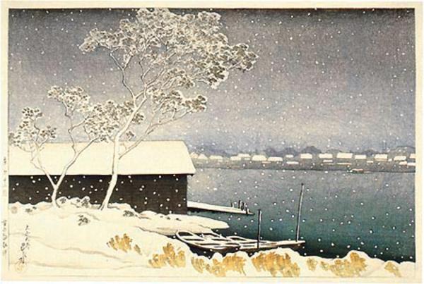 Hasui Kawase - Snow at Shirahige Bridge