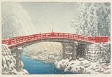 Hasui Kawase - Snow on the Bridge at Nikko Shrine